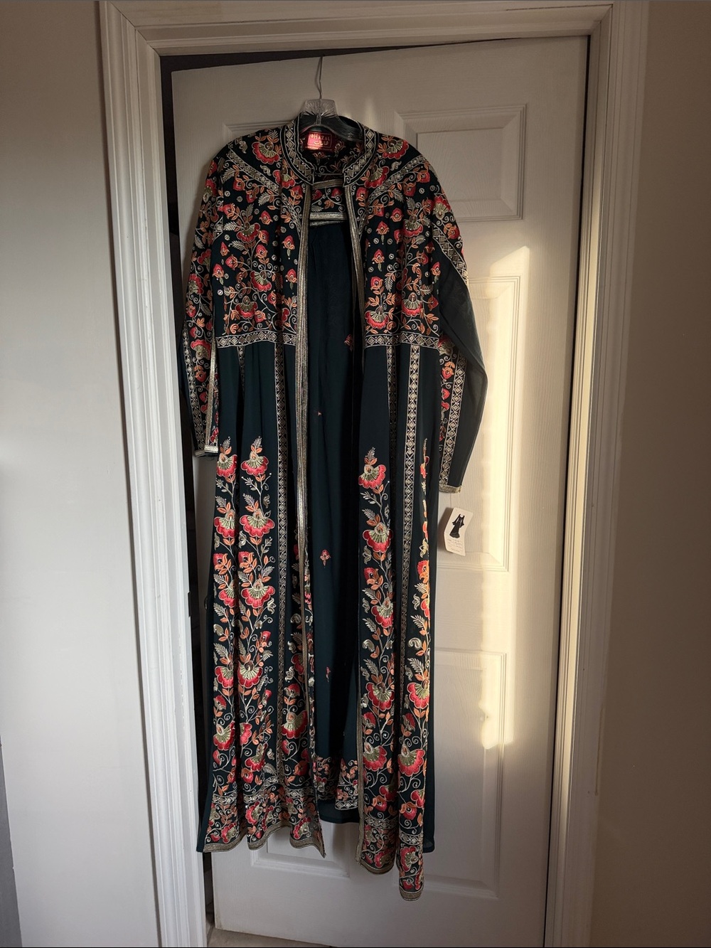 Embroidered Black Maxi Dress with Floral Trim thobe style